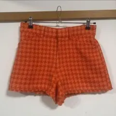 【ZARA】ショートパンツ　千鳥格子柄オレンジ