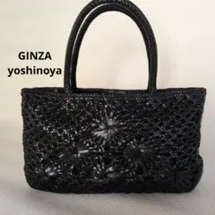 【銀座ヨシノヤ】ハンドバッグ 編み上げ カゴ 花柄レザー ブラックのサムネイル