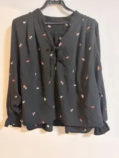 dazzlin ブラック刺繍長袖ブラウス Fサイズ