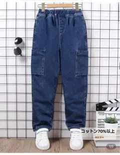 デニムブルー ゴムウエスト パンツ