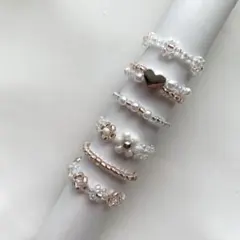 155★ ハンドメイド　ビーズリング まとめ売り　ピンク