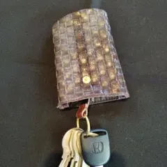 ブラウン編み込みレザーキーケース