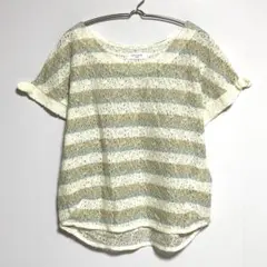 OFUON オフオン　半袖　レース　ボーダー　カットソー　ブラウス　38のサムネイル