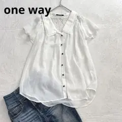x78 one way ホワイト シアーブラウス レース切替 半袖