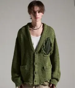 GRANCY ディストラクションデザインビッグカーディガン レッド Sサイズ