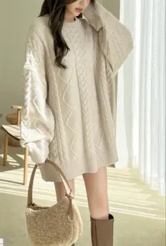 ケーブル編みビッグニットチュニック[rut929]