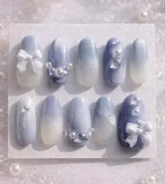 ネイルチップ 水色 サイズオーダー フレンチガーリー 韓国 推し活