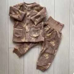 クマ柄 腹巻付き長袖パジャマ ボタン 冬 90cm