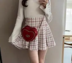インパン裏地付ツイードチェックミニスカート ピンク Mサイズ
