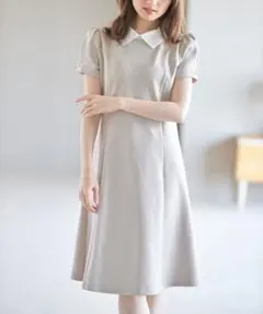 tocco closet 襟付き袖口パール装飾パフスリーブプリンセスラインワンピ