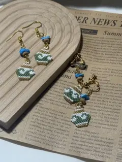 ビーズ刺繍 波型ピアス&イヤリング