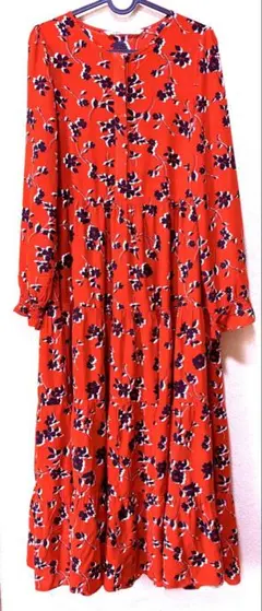 ZARA ザラ 花柄ロングワンピース 赤 Sサイズ ティアード 長袖 春夏