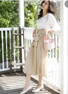 INGNI ピンクベージュ プリーツロングスカート ウエストベルト付き