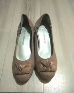 薄ピンク リボン付き パンプス 23.5cm