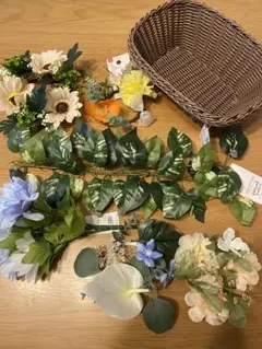 造花・アートフラワー6点とバスケットのセット