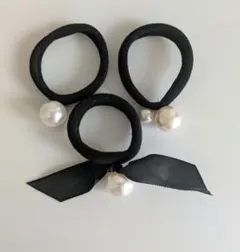 パール付き黒ヘアゴム3個セット