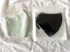 ミントグリーンとブラックのマスクセット フリーサイズ レディースレースマスク