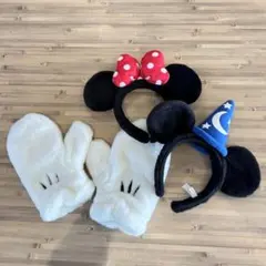 ディズニー　カチューシャ　ミッキー　ミニー　ミトン　手袋　大人用　セット
