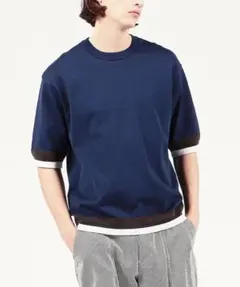 TOMORROWLAND tricot リブライン ニットTシャツ ネイビー