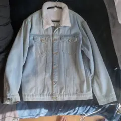 ボア襟付きデニムジャケット 3XL ライトブルー