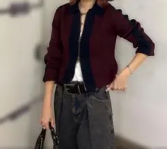 JEANASIS バイカラーダブルZIPカーディガン レッド系
