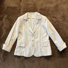 【美品】レディーステーラードジャケットライトベージュ長袖七分袖ポケット付上品M