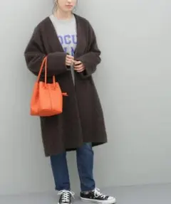 アダムエロペ モヘヤシャギーノーカラーコート