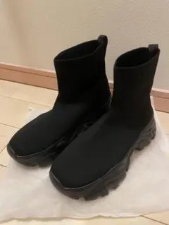 ブラック 厚底ニットブーツ