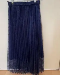 ネイビー レース プリーツ ロングスカート