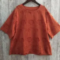 新品！Khaki koji ５部袖 刺繍 プルオーバー オレンジ