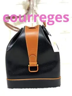 フランス製 courreges クレージュ 本革 レザー 巾着 ショルダーバッグのサムネイル
