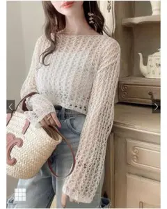 新品 GRL グレイル 透かし編み 長袖 トップス M ラメ ニット オフショル