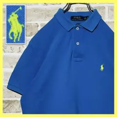 ラルフローレン 古着 半袖 ポロシャツ 鹿子 ワンポイント 刺繍ロゴ 青 黄 M