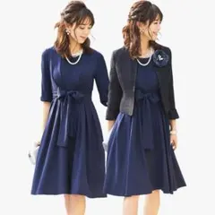 新品タグ付 ルイルエブティック ワンピース ノーカラージャケット　LL 紺