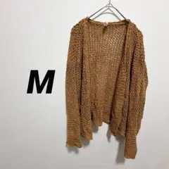 カーディガン メッシュ編み レディース Mサイズ ブラウン 古着 夏