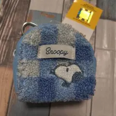 スヌーピー タオル地ポーチ カラビナ付き 小物入れ ブルー