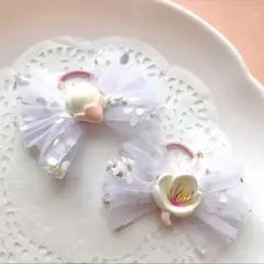 ハンドメイド　桜ヘアゴム♡ホワイト♡ミニゴム