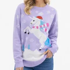 ❤希少 avenue ユニコーン クリスマス セーター アグリーセーター 紫 Lのサムネイル