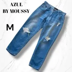 【アズールバイマウジー】ダメージストレートデニム Mブルー　ジーンズ