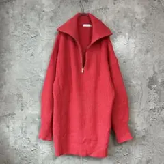 ジーナシス　オーバーサイズ　ハーフジップ　ニット　朱赤　F 大きめ　体型カバー