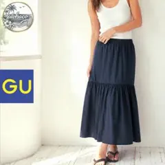 ​【完売品/極美品】GU ジーユー ティアードロングスカート 黒 M 裏地付きのサムネイル