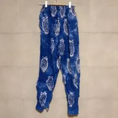 【タイダイ風】パイナップル柄 リラックスパンツ イージーパンツ ブルー 総柄