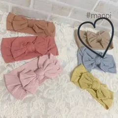 新品 ベージュ ベビー キッズ用 リボンヘアバンド 通年 薄手 可愛い