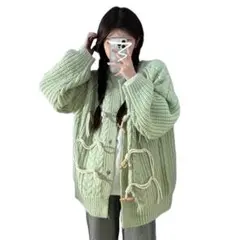 ミントグリーン ケーブルニットカーディガン