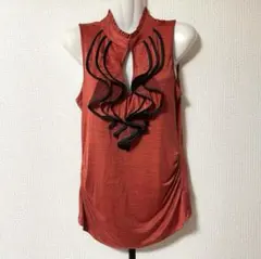 胸元フリルトップス カットソー ブラウス S ノースリーブ プルオーバートップス