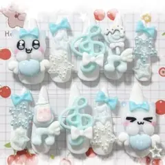 ネイルチップ 水色 白 水色界隈 天使界隈 量産型 地雷系 平成女児 現品 14