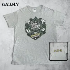 GILDAN プリントTシャツ M グレー 企業ロゴ バックプリント アメカジ