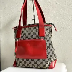 GUCCI GGキャンバス 019 0402 トートバッグ レザー レッド