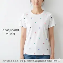 【ルコック】⛳半袖シャツ M 白・ホワイト 総柄 ロゴ 速乾 レディース2515のサムネイル