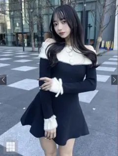 GRL シャギーオフショルフレアニットワンピース